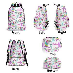 Personalized Kids Backpack and Lunch Box Set, Custom Unicorn Girls Pattern Backpack With Vertical Lunch Box, School Backpacks Matching