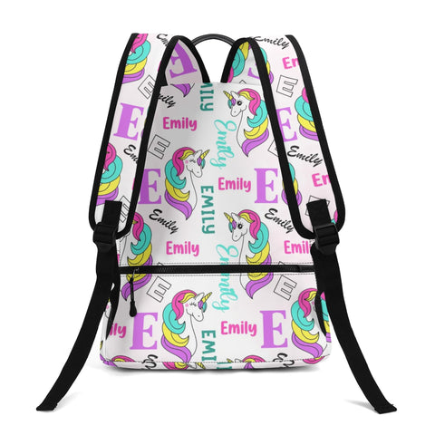 Image of Personalized Kids Backpack and Lunch Box Set, Custom Unicorn Girls Pattern Backpack With Vertical Lunch Box, School Backpacks Matching