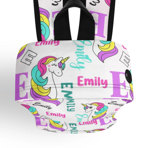 Image of Personalized Kids Backpack and Lunch Box Set, Custom Unicorn Girls Pattern Backpack With Vertical Lunch Box, School Backpacks Matching