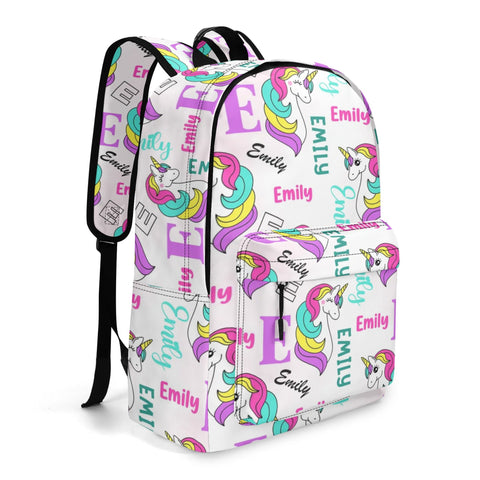 Image of Personalized Kids Backpack and Lunch Box Set, Custom Unicorn Girls Pattern Backpack With Vertical Lunch Box, School Backpacks Matching