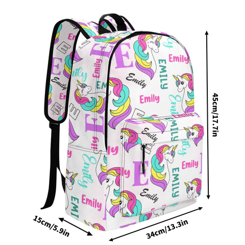 Image of Personalized Kids Backpack and Lunch Box Set, Custom Unicorn Girls Pattern Backpack With Vertical Lunch Box, School Backpacks Matching