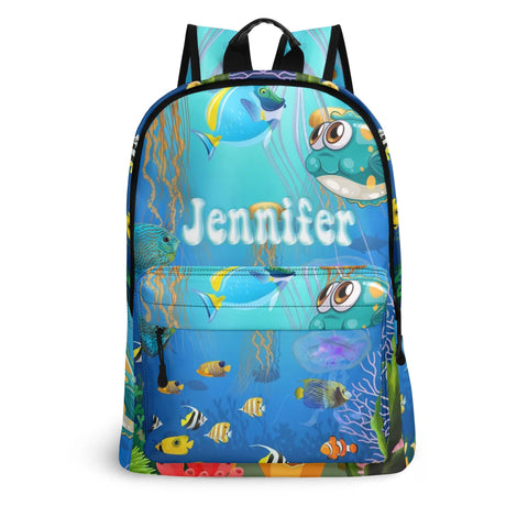 Image of Personalized Kids Backpack and Lunch Box Set, Custom Name Sea Animals Backpack With Vertical Lunch Box, School Backpacks Matching Combo