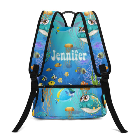 Image of Personalized Kids Backpack and Lunch Box Set, Custom Name Sea Animals Backpack With Lunch Box, School Backpacks Matching Combo