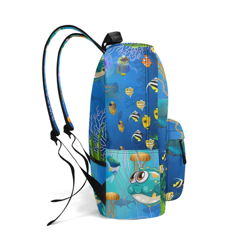 Image of Personalized Kids Backpack and Lunch Box Set, Custom Name Sea Animals Backpack With Vertical Lunch Box, School Backpacks Matching Combo