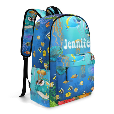 Image of Personalized Kids Backpack and Lunch Box Set, Custom Name Sea Animals Backpack With Vertical Lunch Box, School Backpacks Matching Combo