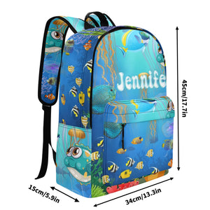 Personalized Kids Backpack and Lunch Box Set, Custom Name Sea Animals Backpack With Vertical Lunch Box, School Backpacks Matching Combo