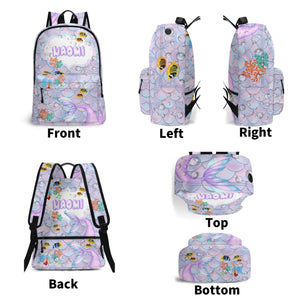 Personalized Kids Backpack and Lunch Box Set, Custom Name Mermaid Girls Backpack With Vertical Lunch Box, School Backpacks Matching