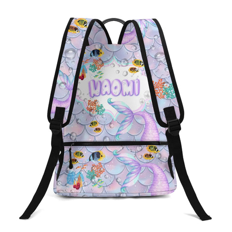 Image of Personalized Kids Backpack and Lunch Box Set, Custom Name Mermaid Girls Backpack With Vertical Lunch Box, School Backpacks Matching