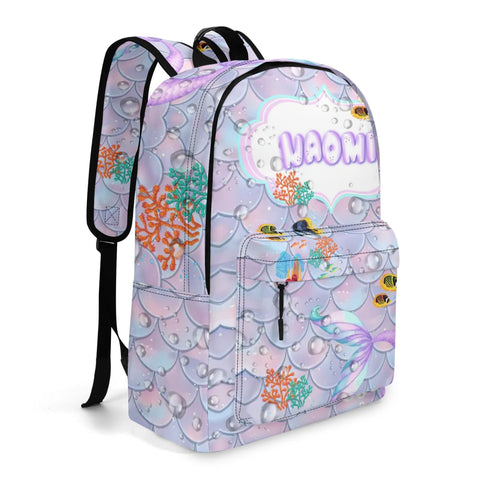 Image of Personalized Kids Backpack and Lunch Box Set, Custom Name Mermaid Girls Backpack With Vertical Lunch Box, School Backpacks Matching