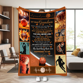 Personalized Grandson Blanket, Basketball To My Grandson Blanket, Blanket for Grandson, Message Blanket, Gift For Grandson