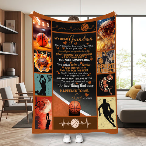 Image of Personalized Grandson Blanket, Basketball To My Grandson Blanket, Blanket for Grandson, Message Blanket, Gift For Grandson