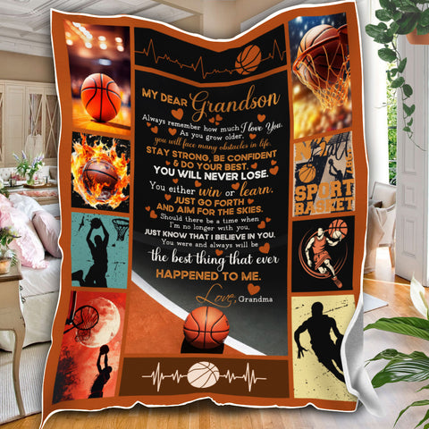 Image of Personalized Grandson Blanket, Basketball To My Grandson Blanket, Blanket for Grandson, Message Blanket, Gift For Grandson