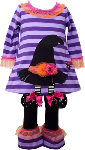 Image of Bonnie Jean Little Girls' Halloween Purple Witch Hat Legging Set