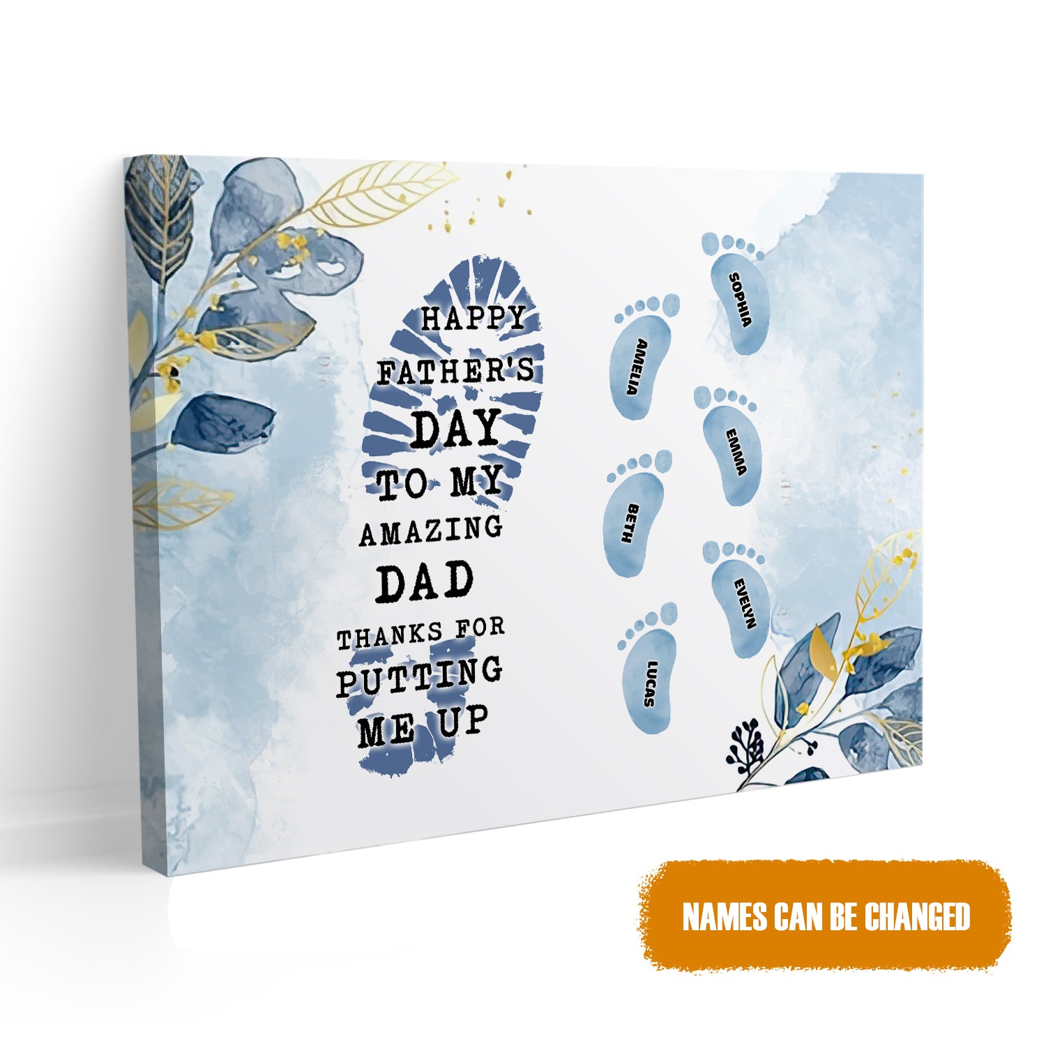 Personalized Fathers and Childs Footprints Canvas, Dad Footprint Wall Art, Custom Dad Canvas, Father's Day Gift