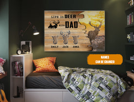 Personalized Life Is Deer With Dad Canvas, Dad Hunter Canvas, Hunting Dad Gift With Kids Names, Father's Day Gift