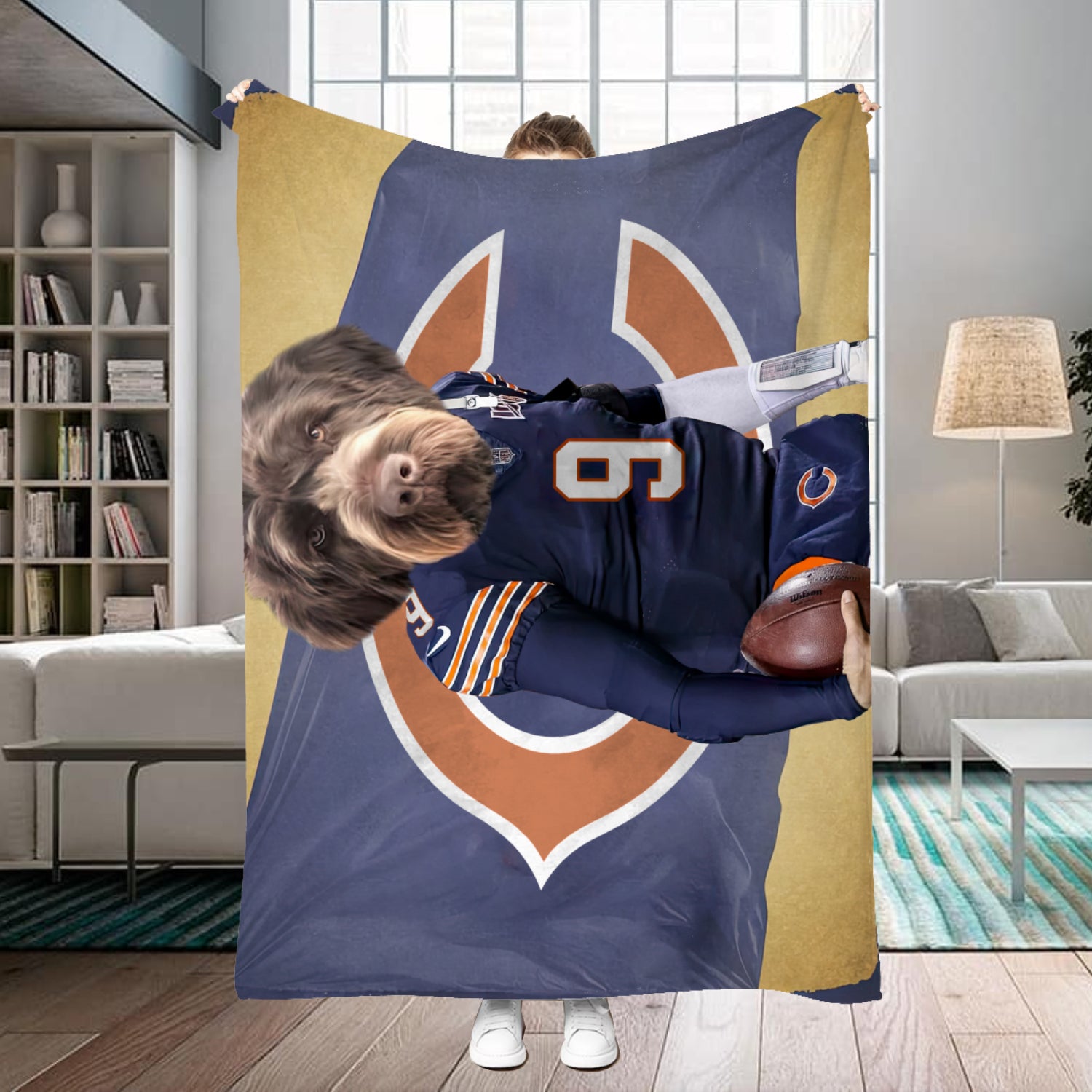 Personalized Name & Photo Football Pet Blanket, Chicago Bears NFL Dog Cat Blanket, Sport Blanket, Football Lover Gift