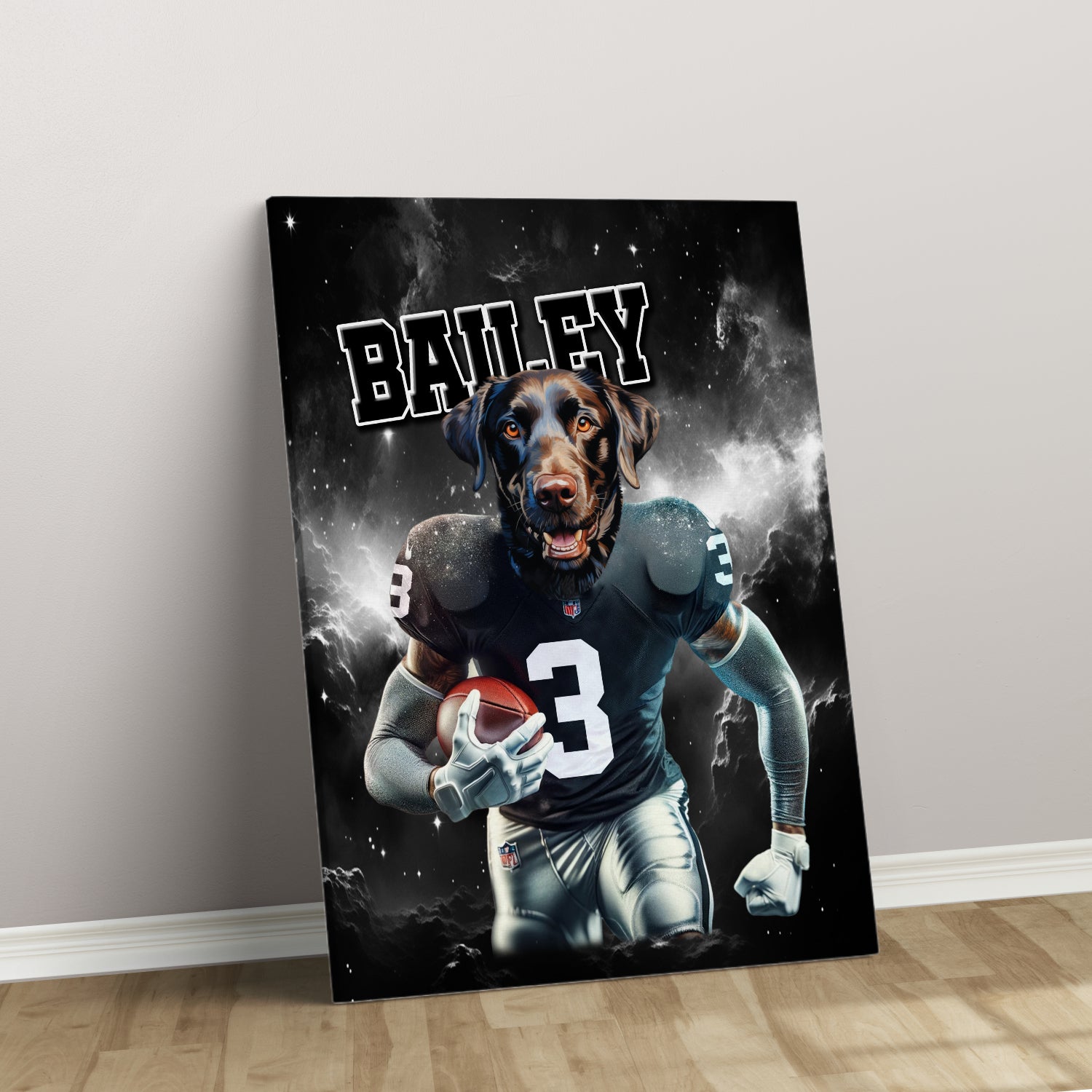 Personalized Football Pet Portrait, Las Vegas Football Dog Cat Portrait, Custom Pet Canvas Poster, Football Lovers’ Gift, Digital Download
