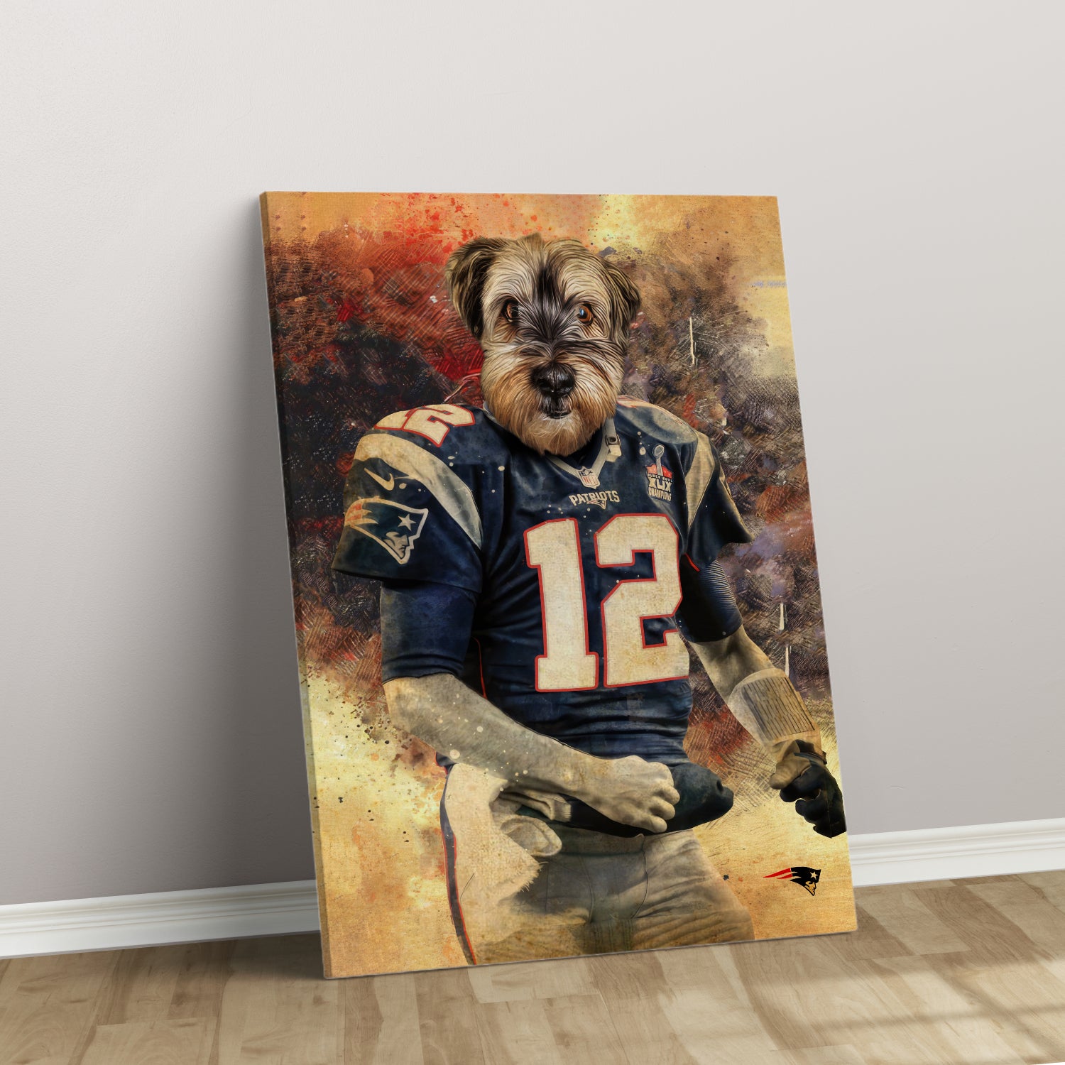 Personalized Football Pet Portrait, New England Football Dog Cat Portrait, Custom Pet Canvas Poster, Football Lovers’ Gift, Digital Download