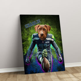 Personalized Football Pet Portrait, Seattle Football Dog Cat Portrait, Custom Pet Canvas Poster, Football Lovers’ Gift, Digital Download