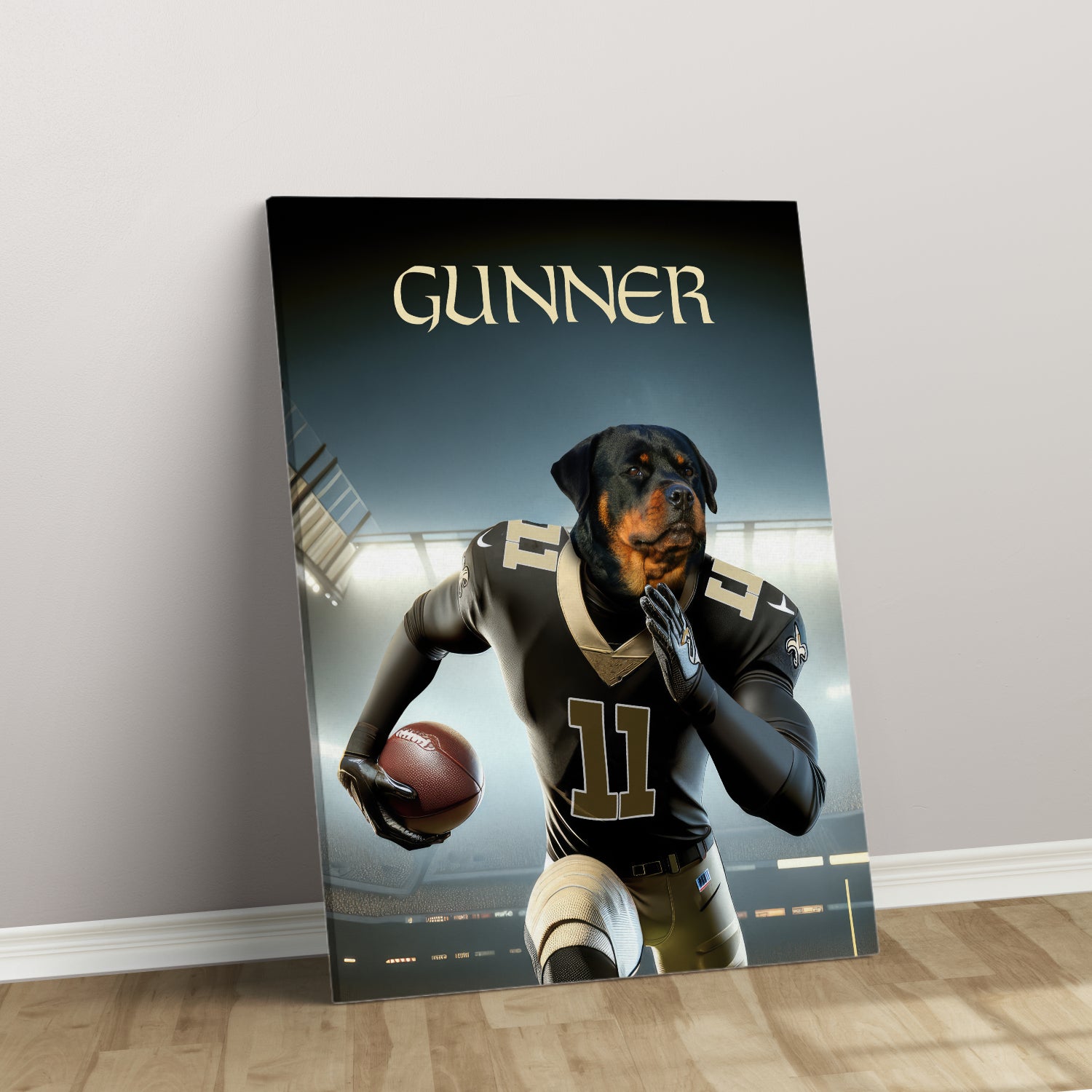 Personalized Football Pet Portrait, New Orleans Football Dog Cat Portrait, Custom Pet Canvas Poster, Football Lovers’ Gift, Digital Download