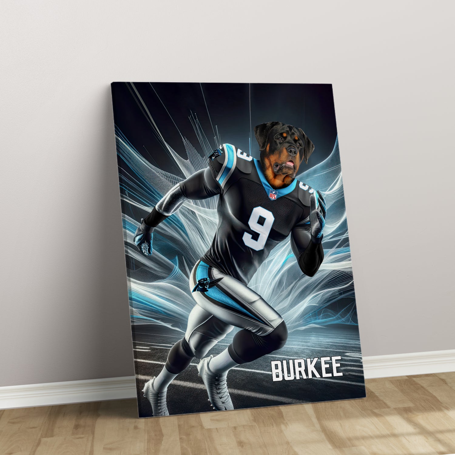 Personalized Football Pet Portrait, Carolina Football Dog Cat Portrait, Custom Pet Canvas Poster, Football Lovers’ Gift, Digital Download