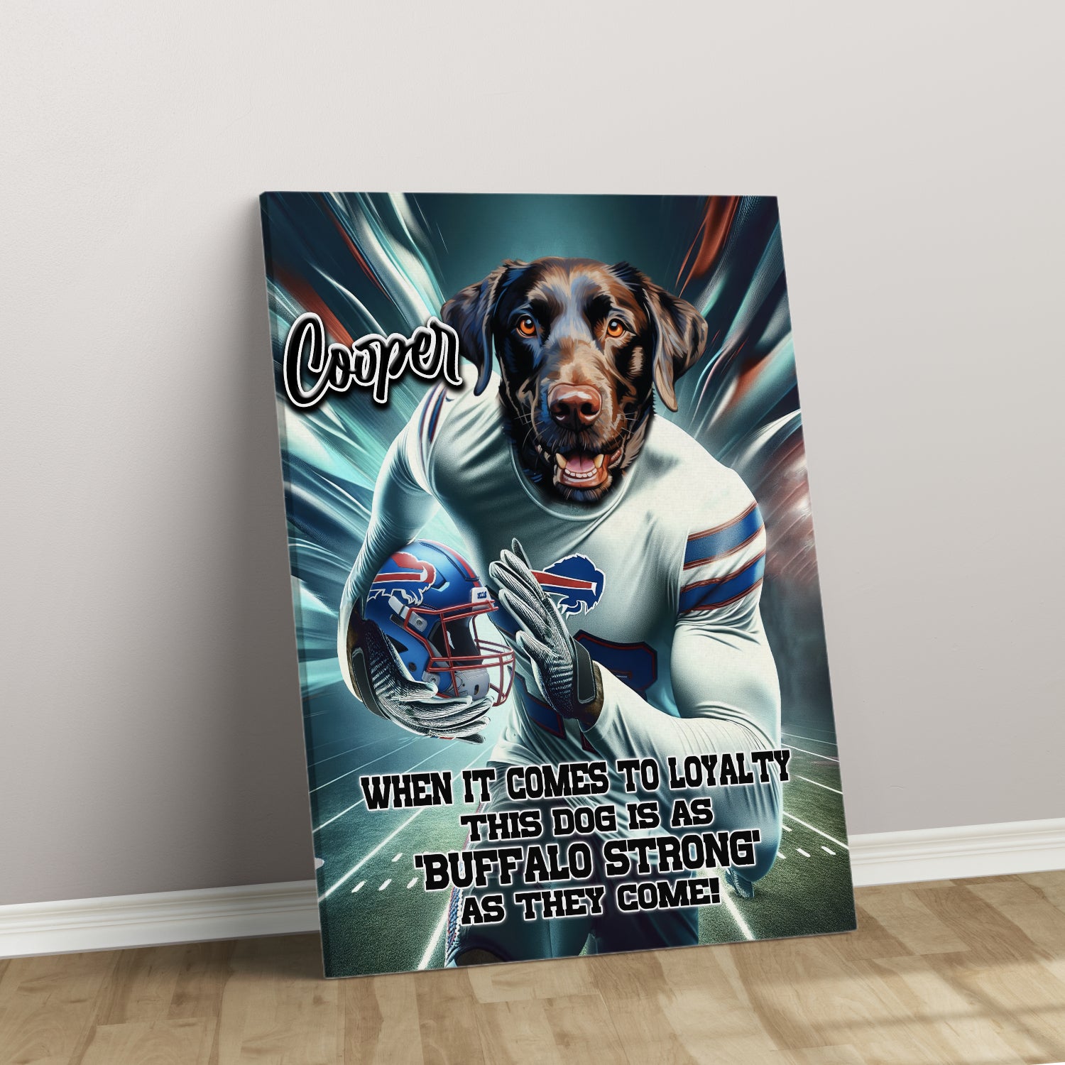 Personalized Football Pet Portrait, Buffalo Football Dog Cat Portrait, Custom Pet Canvas Poster, Football Lovers’ Gift, Digital Download