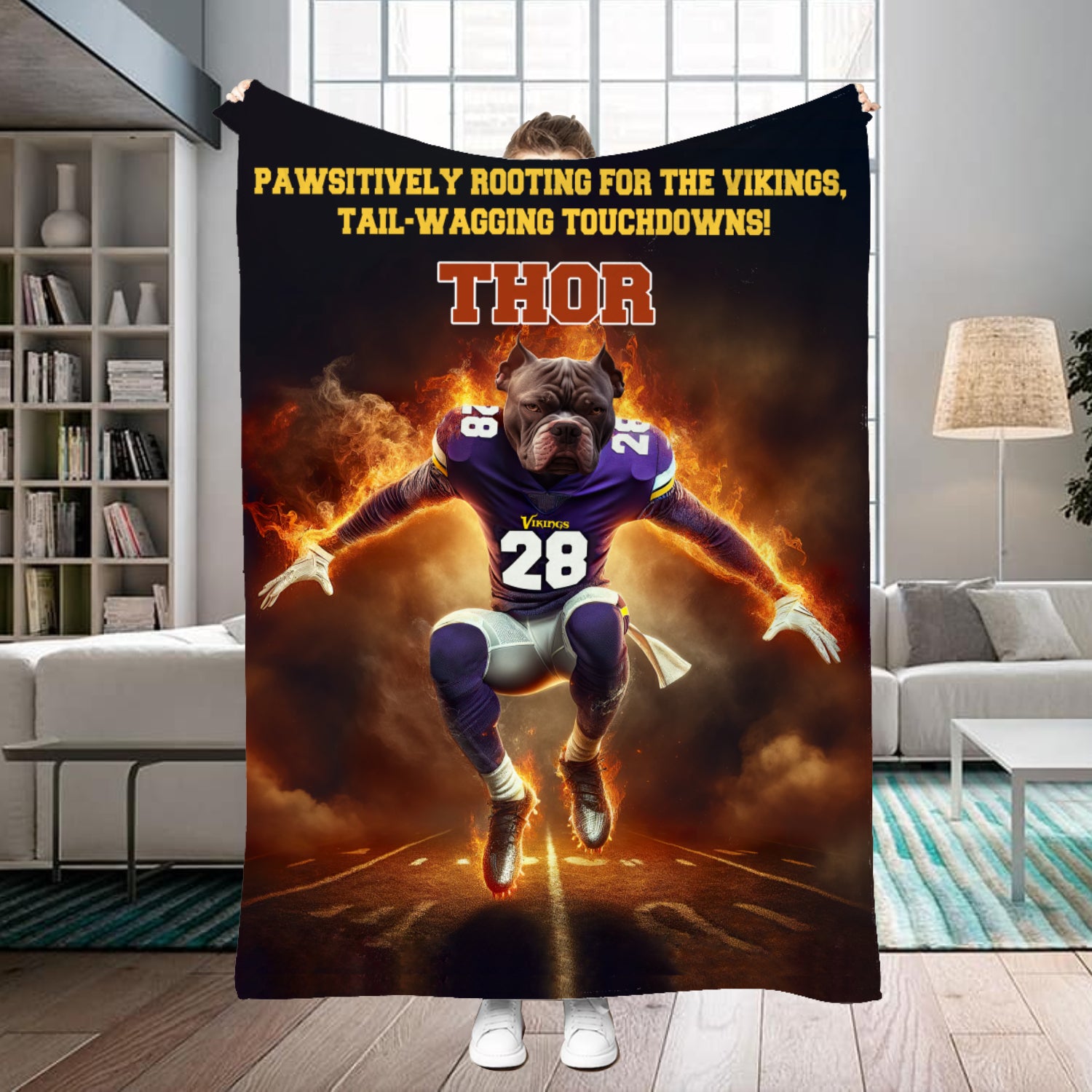 Personalized Name & Photo Football Pet Blanket, Minnesota Vikings Dog Cat Blanket, Sport Blanket, Football Lover Gift