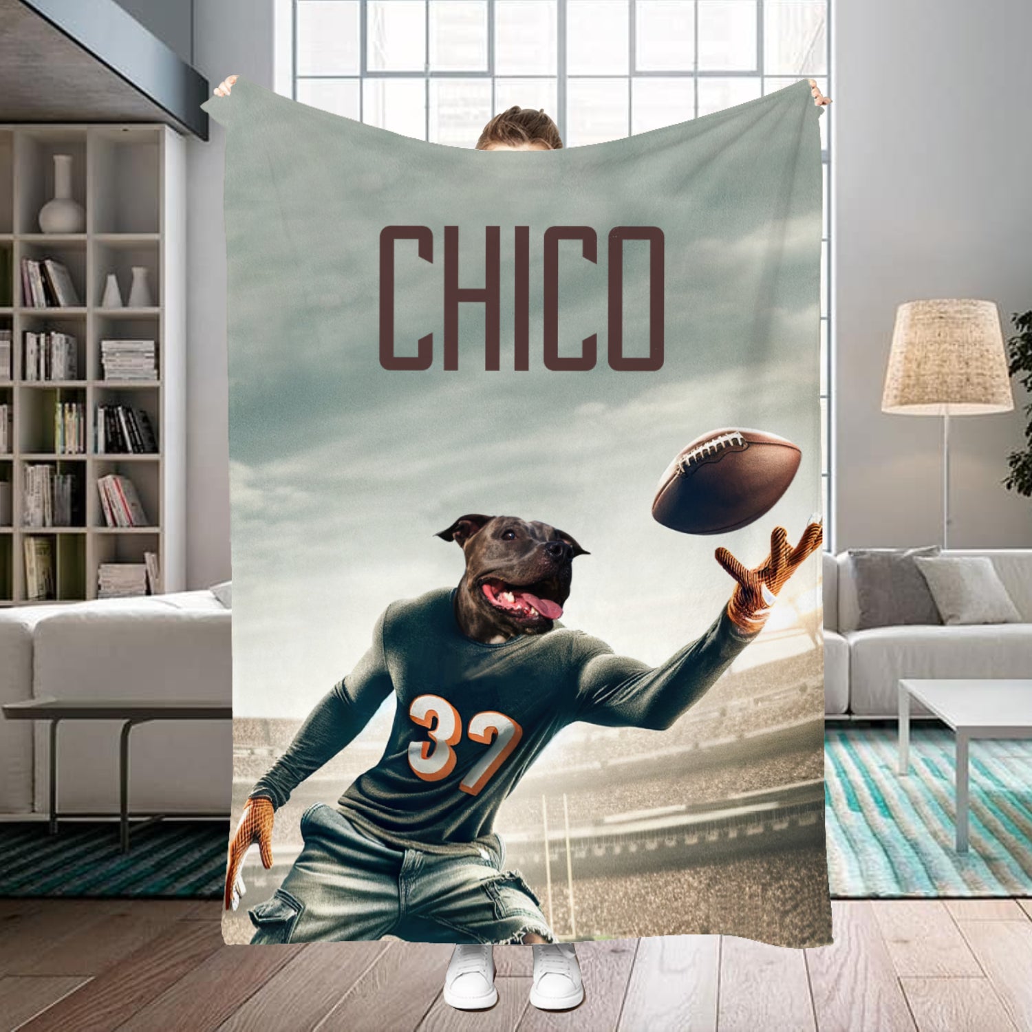 Personalized Name & Photo Football Pet Blanket, Cincinnati Bengals Dog Cat Blanket, Sport Blanket, Football Lover Gift