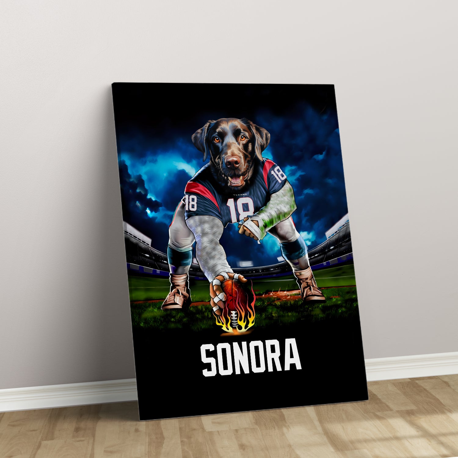 Personalized Football Pet Portrait, Houston Football Dog Cat Portrait, Custom Pet Canvas Poster, Football Lovers’ Gift, Digital Download