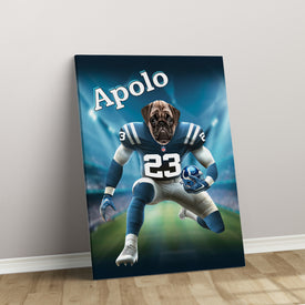 Personalized Football Pet Portrait, Indianapolis Football Dog Cat Portrait, Custom Pet Canvas Poster, Football Lovers’ Gift, Digital Download