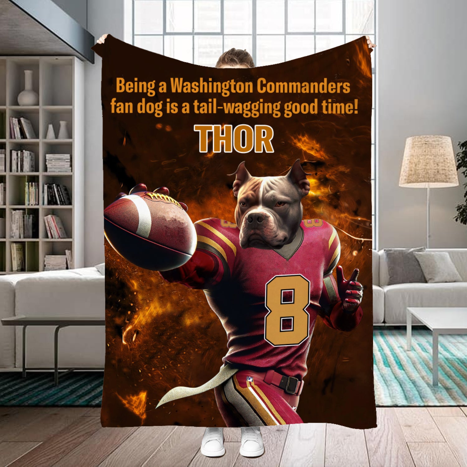 Personalized Name & Photo Football Pet Blanket, Washington Commanders Dog Cat Blanket, Sport Blanket, Football Lover Gift