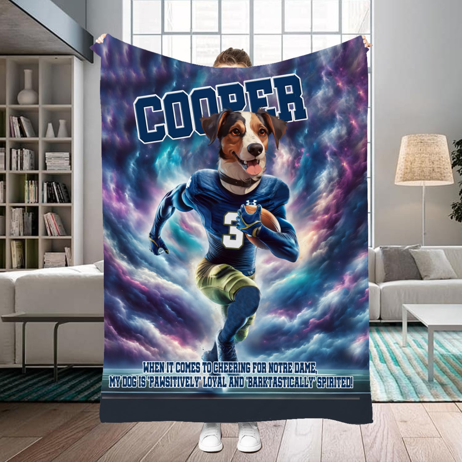 Personalized Name & Photo Football Pet Blanket, NCAA Notre Dame Fighting Irish Dog Cat Blanket, Sport Blanket, Football Lover Gift