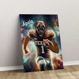 Personalized Football Pet Portrait, Texas Football Dog Cat Portrait, Custom Pet Canvas Poster, Football Lovers’ Gift, Digital Download
