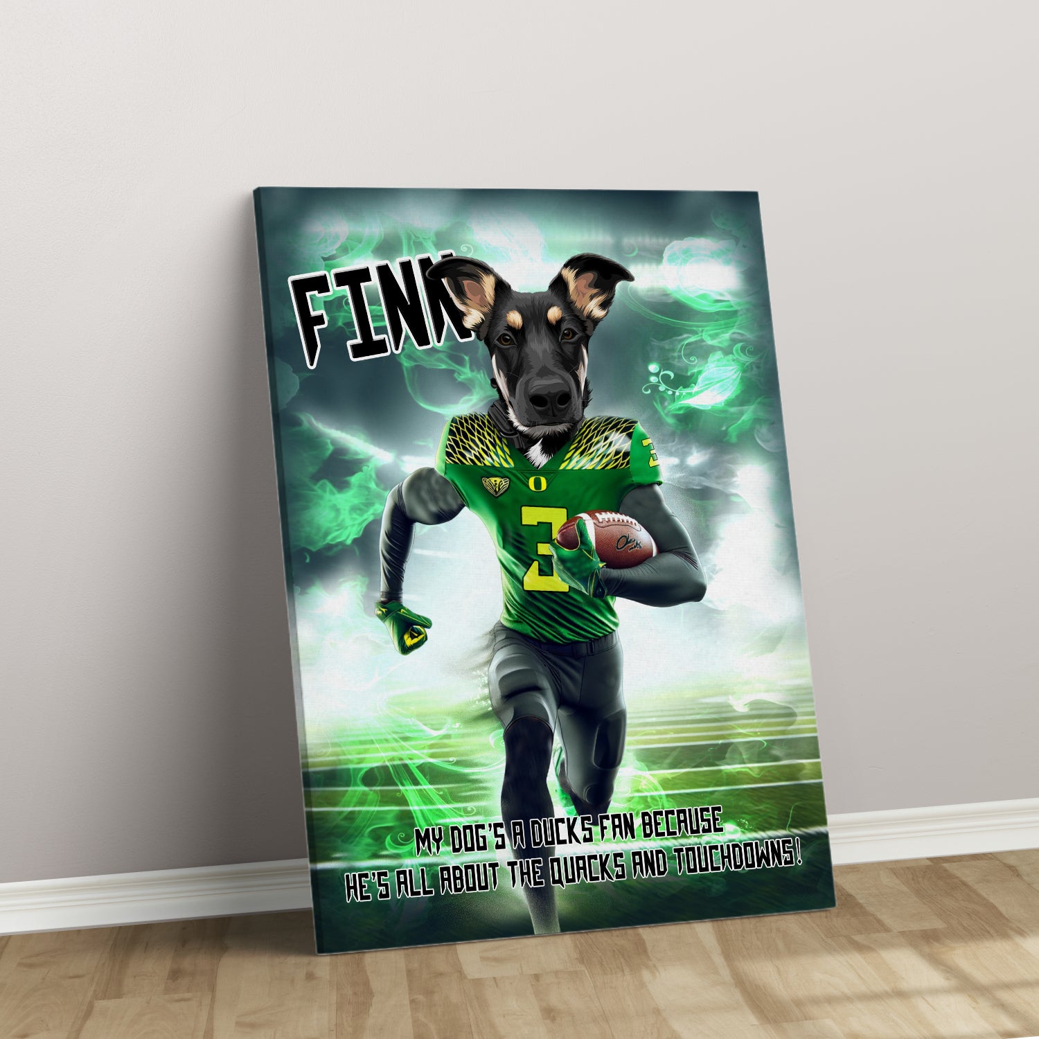 Personalized Football Pet Portrait, Oregon Football Dog Cat Portrait, Custom Pet Canvas Poster, Football Lovers’ Gift, Digital Download