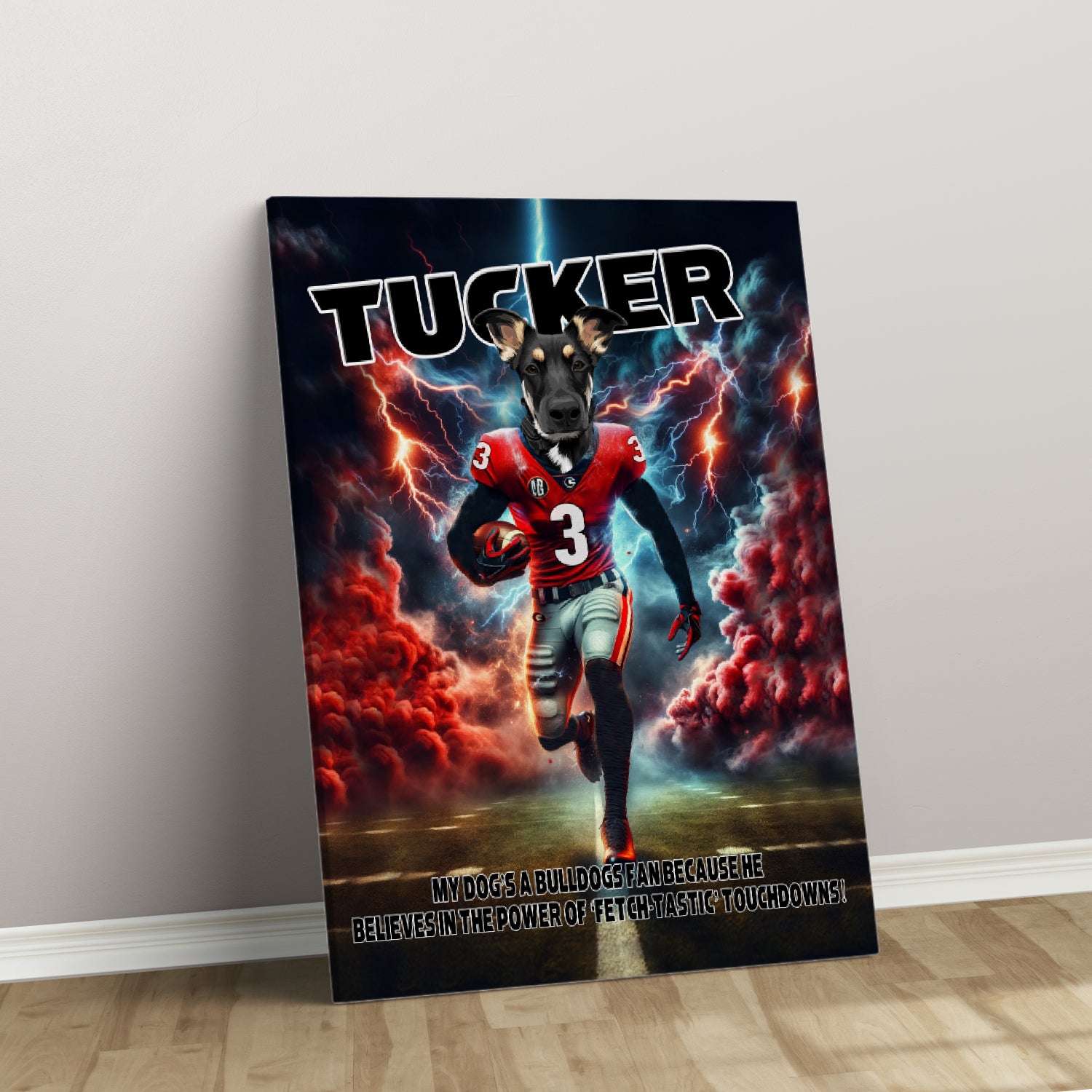 Personalized Football Pet Portrait, Georgia Football Dog Cat Portrait, Custom Pet Canvas Poster, Football Lovers’ Gift, Digital Download