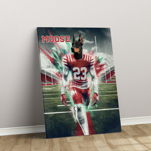 Personalized Football Pet Portrait, Nebraska Football Dog Cat Portrait, Custom Pet Canvas Poster, Football Lovers’ Gift, Digital Download