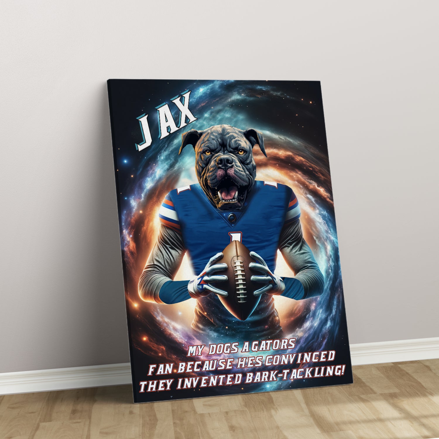 Personalized Football Pet Portrait, Florida Football Dog Cat Portrait, Custom Pet Canvas Poster, Football Lovers’ Gift, Digital Download