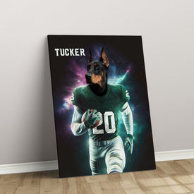 Personalized Football Pet Portrait, Michigan 2 Football Dog Cat Portrait, Custom Pet Canvas Poster, Football Lovers’ Gift, Digital Download