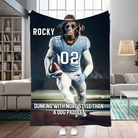 Personalized Name & Photo Football Pet Blanket, North Carolina Tar Heels Dog Cat Blanket, Sport Blanket, Football Lover Gift