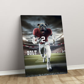 Personalized Football Pet Portrait, Alabama Football Dog Cat Portrait, Custom Pet Canvas Poster, Football Lovers’ Gift, Digital Download