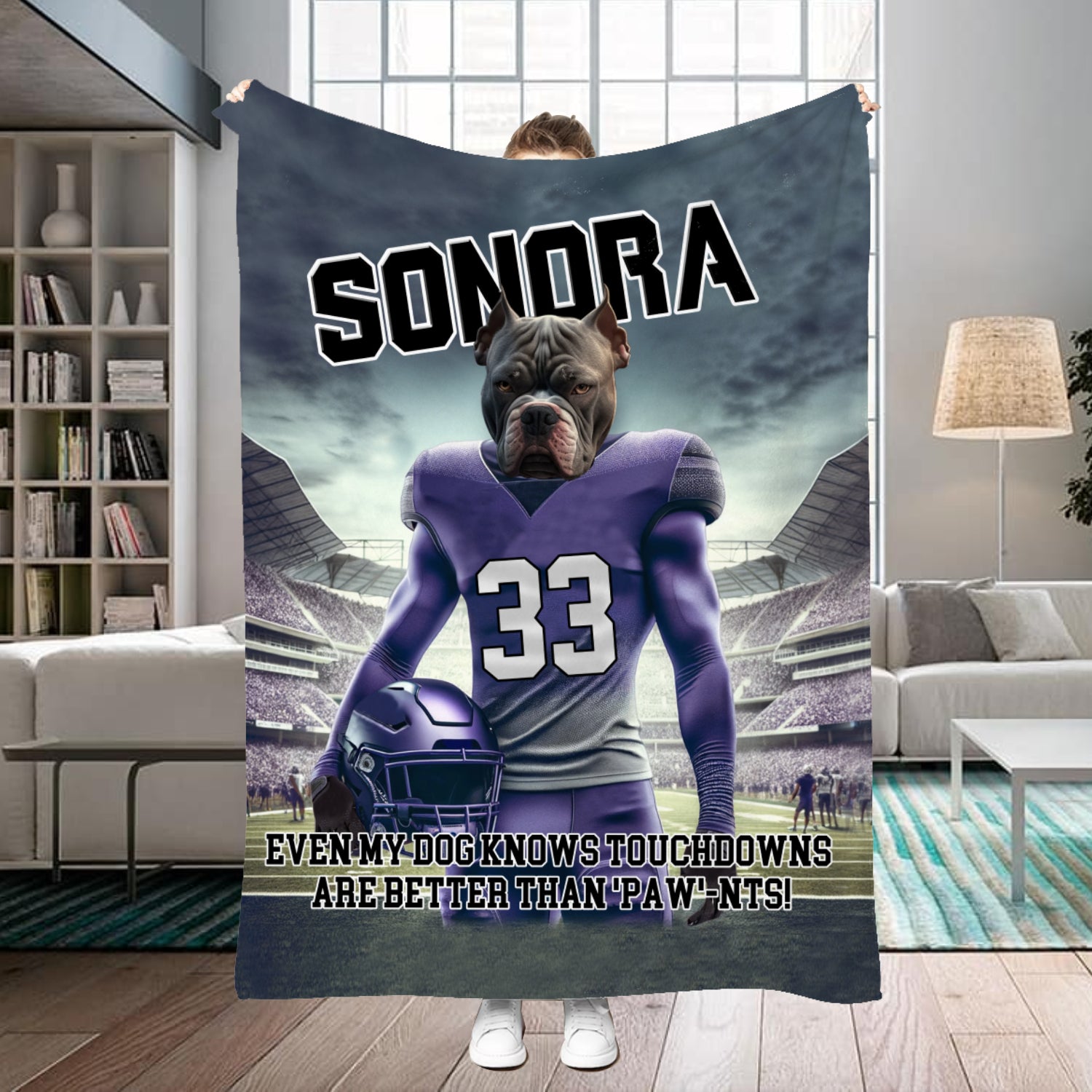 Personalized Name & Photo Football Pet Blanket, NCAA TCU Horned Frogs Dog Cat Blanket, Sport Blanket, Football Lover Gift
