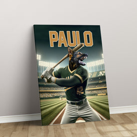 Personalized Baseball Pet Portrait, Oakland Baseball Dog Cat Portrait, Custom Pet Canvas Poster, Baseball Lovers’ Gift, Digital Download