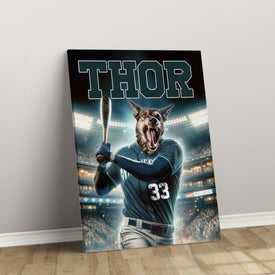 Personalized Baseball Pet Portrait, Seattle Baseball Dog Cat Portrait, Custom Pet Canvas Poster, Baseball Lovers’ Gift, Digital Download