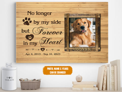 Image of Personalized Pet Memorial Photo Canvas, No Longer At Your Side Dog Cat Wall Art, Custom Pet Sympathy Gifts, Dog Loss Gift