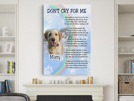 Personalized Pet Memorial Photo Canvas, Don't Cry For Me Dog Cat Canvas, Sympathy Gifts, Dog Gifts, Memorial Pet Photo Gift