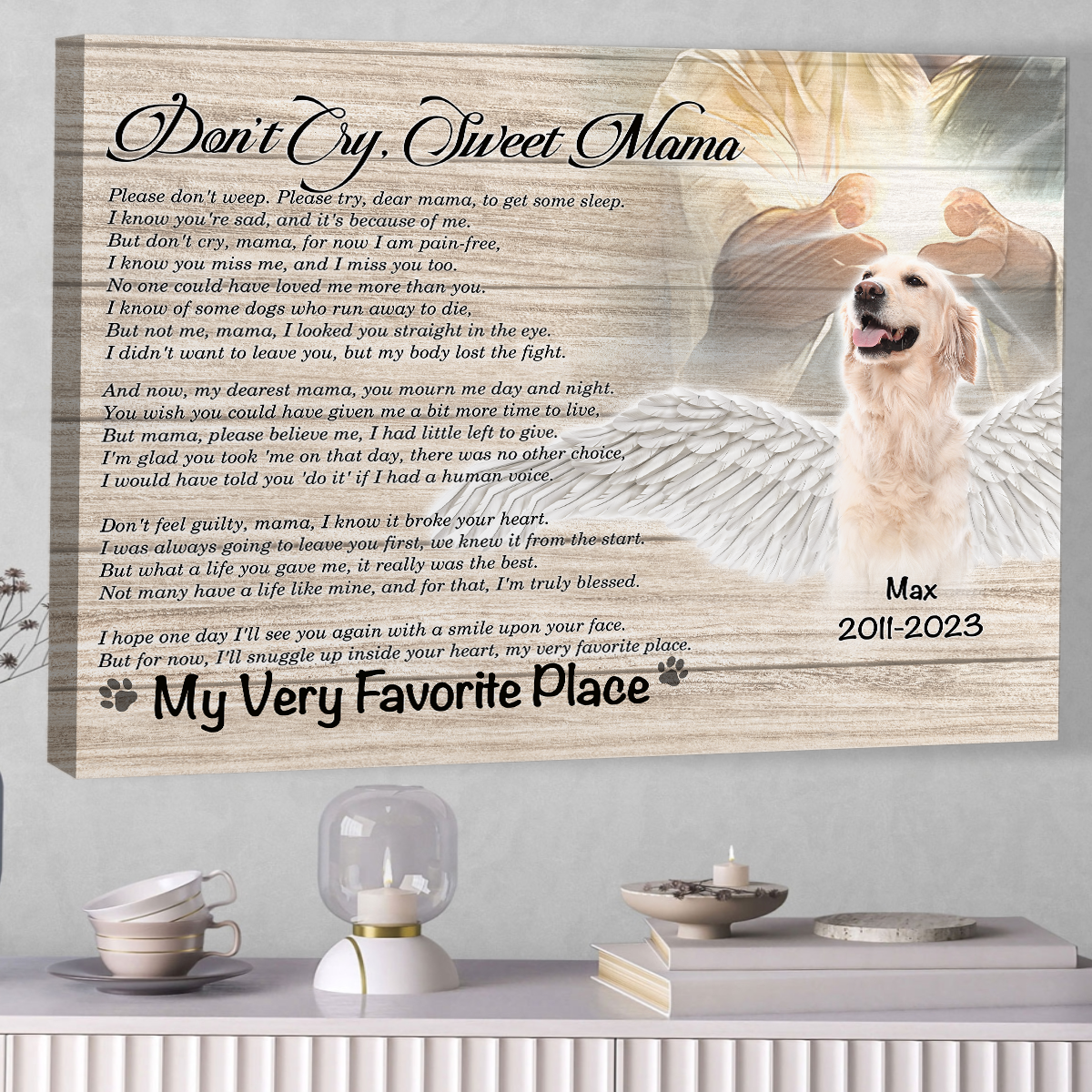 Personalized Pet Memorial Photo Canvas, Don't Cry Sweet Mama Dog Cat Canvas, Dog Sympathy Gifts, Memorial Pet Photo Gift