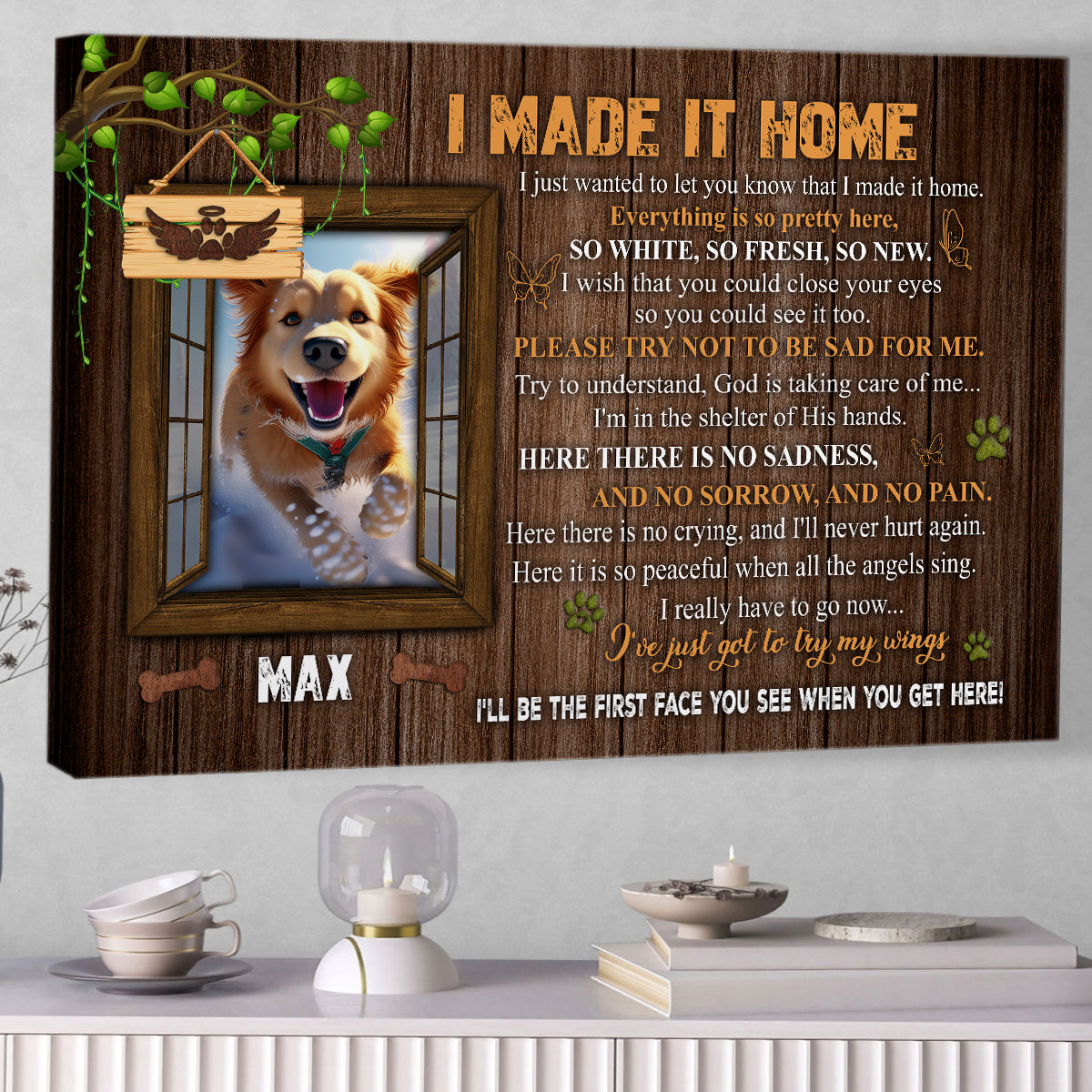 Personalized Pet Memorial Photo Canvas, I Made It Home Dog Cat Canvas, Sympathy Gifts, Dog Gifts, Memorial Pet Photo Gift