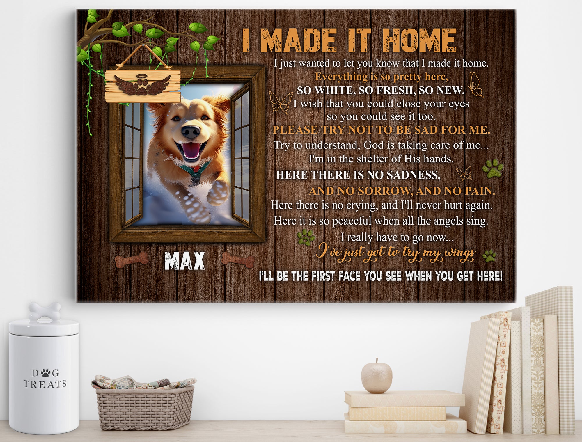 Personalized Pet Memorial Photo Canvas, I Made It Home Dog Cat Canvas, Sympathy Gifts, Dog Gifts, Memorial Pet Photo Gift