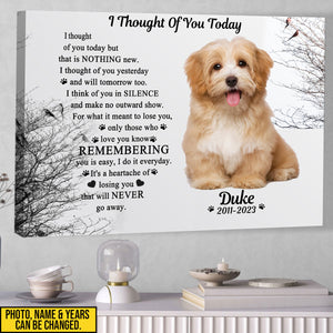 Personalized Pet Memorial Photo Canvas, I Thought Of You Today Dog Cat Canvas, Sympathy Dog Gifts, Memorial Pet Photo Gift