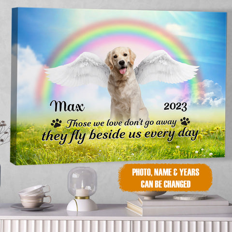 Image of Personalized Pet Memorial Photo Canvas, Pet With Wings Canvas, Pet Rainbow Memorial Canvas, Pet Sympathy Gifts